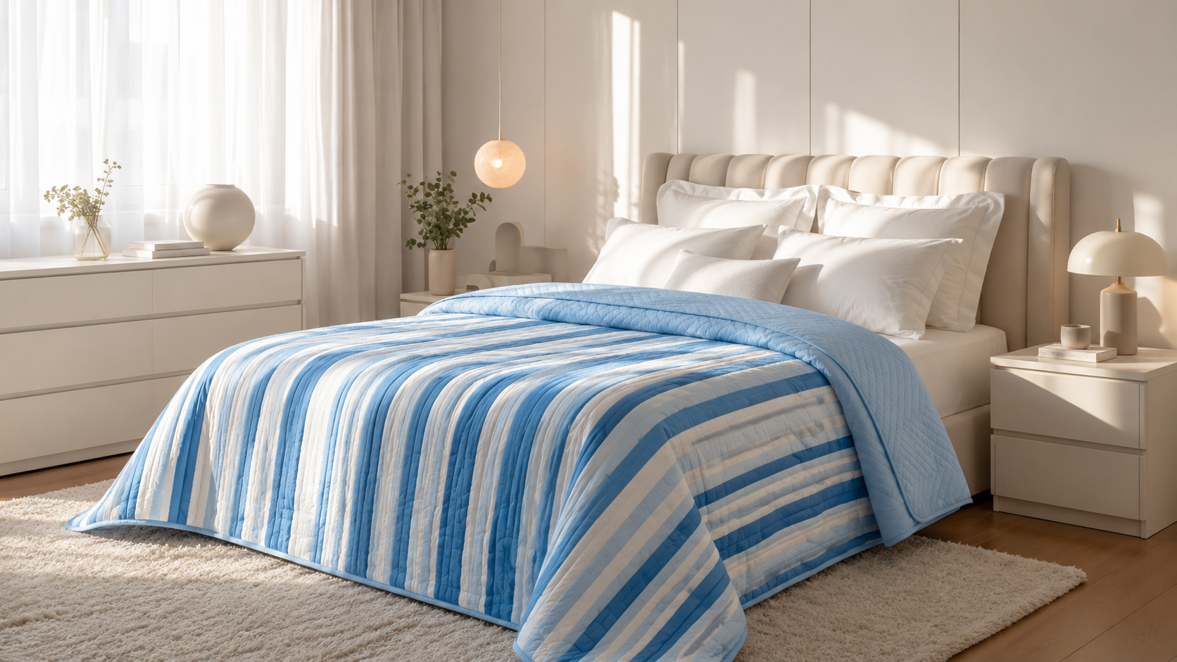 Dormitorio moderno y cálido con textiles Casa Alissa